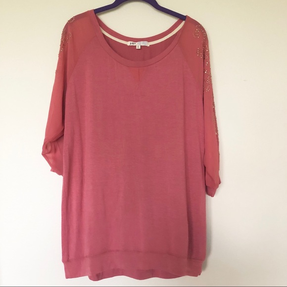 Jolt Dusty Rose Sheer and Stone Accent Blouse - Picture 2 of 8